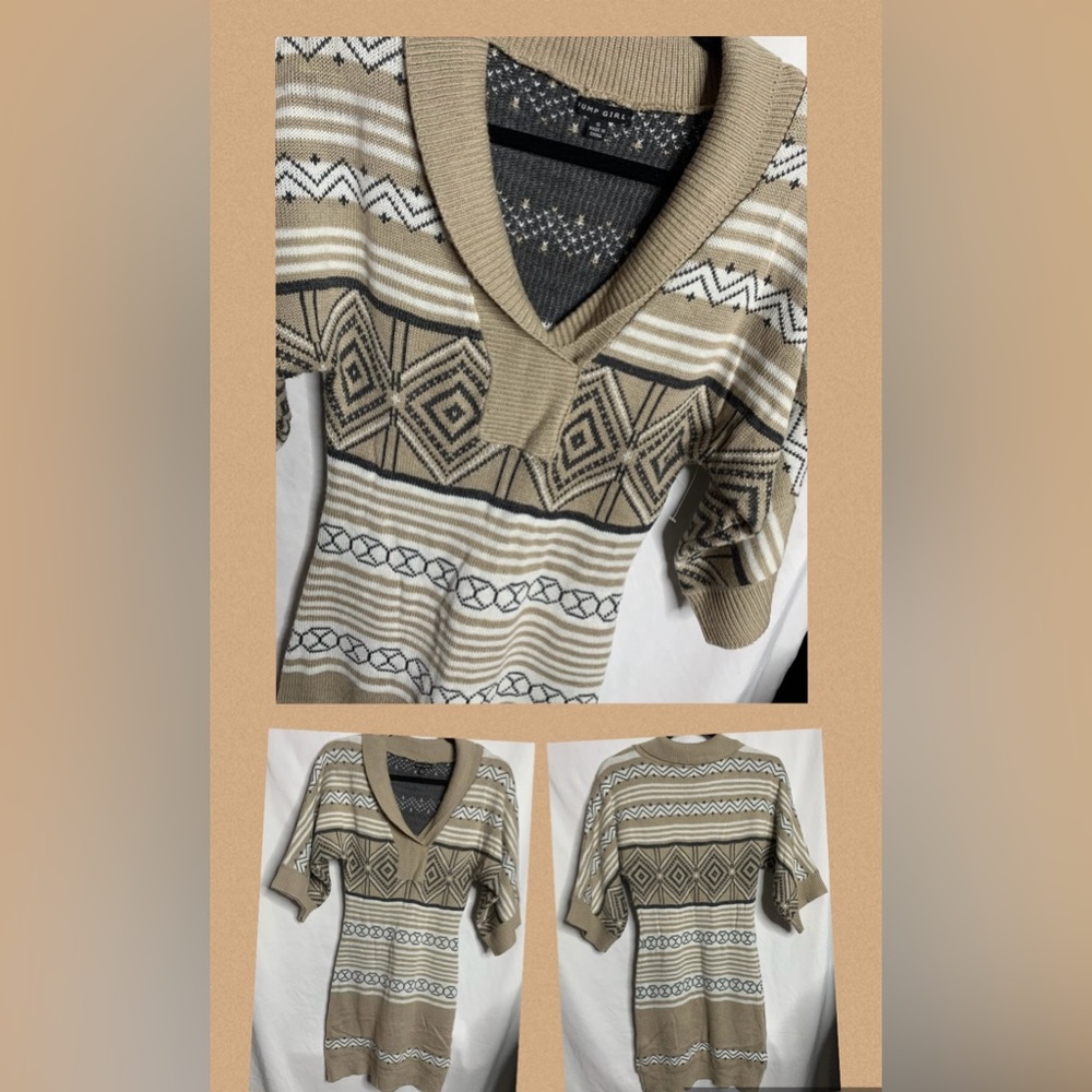 Jump Girl Women's Sweater Dress Size Small V Neck Striped Short Kimono Sleeve
